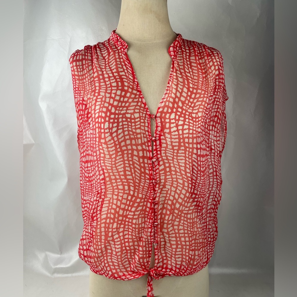 Joie Orange Sheer Silk Oversized Top Sz S